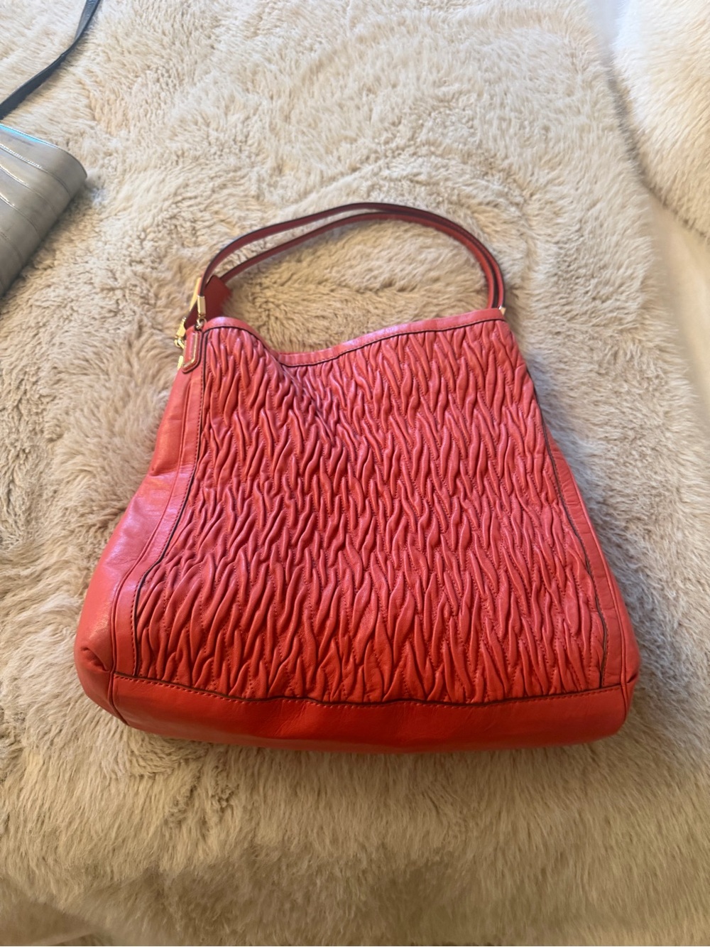 Coral coach Textured Leather Shoulder Bag